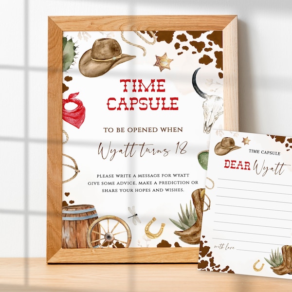 My First Rodeo TIME CAPSULE First Birthday Sign & Card, Editable Cowboy Birthday Decorations, Western Personalized Signs Birthday Decor BD04