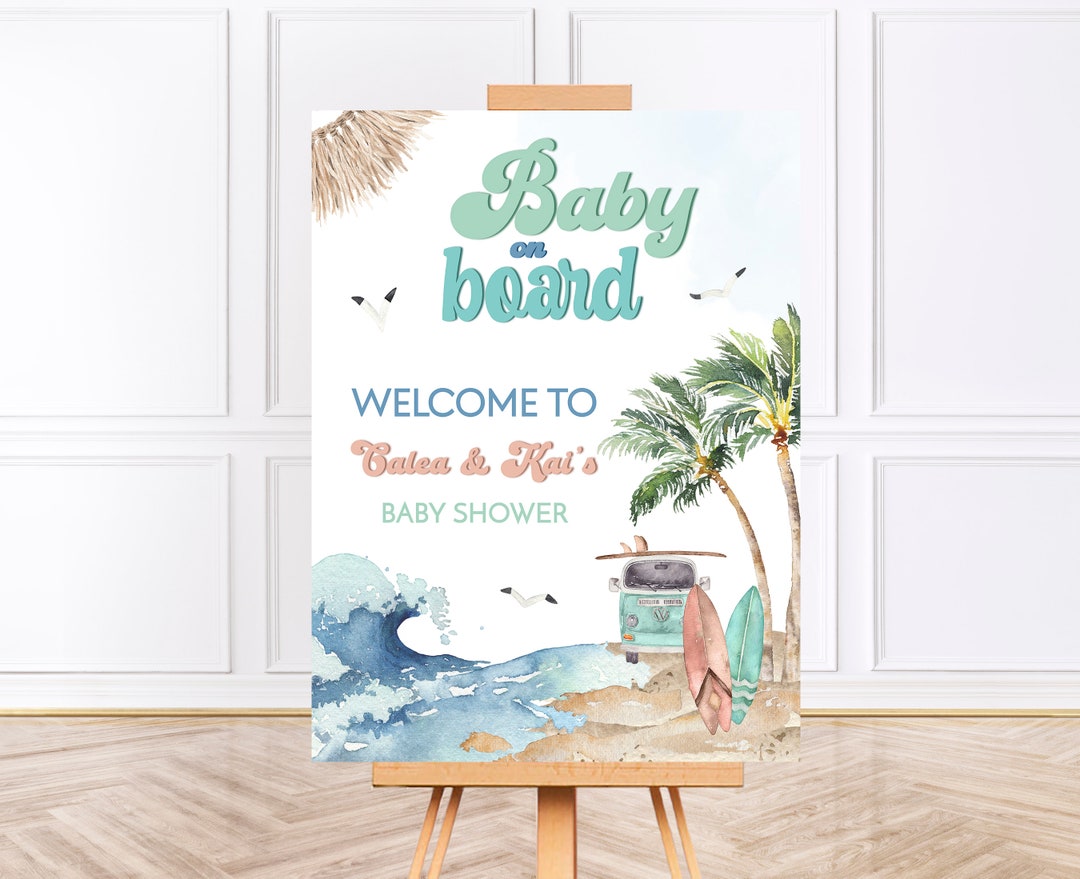 BABY ON BOARD Baby Shower Sign, Printable Beach Boho Baby