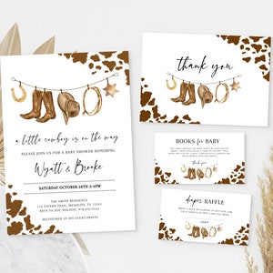 LITTLE COWBOY - Editable Baby Shower Invitation Template Set | Printable Wild West Baby Shower Invite Bundle, Western Sprinkle Invite BS01