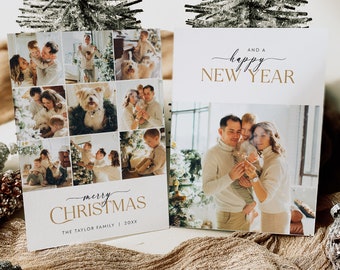 Photo CHRISTMAS CARD Template, Merry Christmas Cards Editable Template, Traditional Christmas Holiday Cards, Digital Christmas Card CC7
