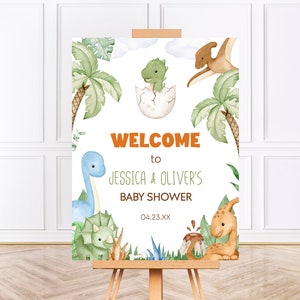 DINOSAUR Baby Shower Welcome Sign, Printable Dino Baby Shower Decor, Editable Boy Dinosaur Party, Boho Baby Shower Signage BS93