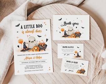 Editable A Little Boo Baby Shower Invitation Bundle, Gender Neutral Halloween Baby Shower Invite,Ghost Halloween Baby Shower Invite Template