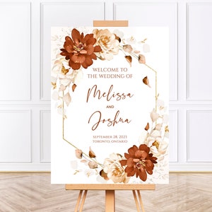 TERRACOTTA WEDDING Welcome Sign, Boho Wedding Sign Template, Fall Wedding Signage, Burnt Orange, Floral, Modern Welcome Sign Template WED5
