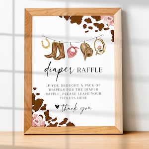LITTLE COWGIRL Diaper Raffle Sign, Diaper Raffle Ticket Sign, Wild West Baby Shower Games, Baby Shower Signage, Baby Shower Printable BS04