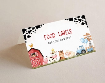 Farm Animals FARM BIRTHDAY Buffet Card Template, Printable Farm Food Tent Cards, Barnyard Birthday Food Labels, Farm Birthday Party BD34