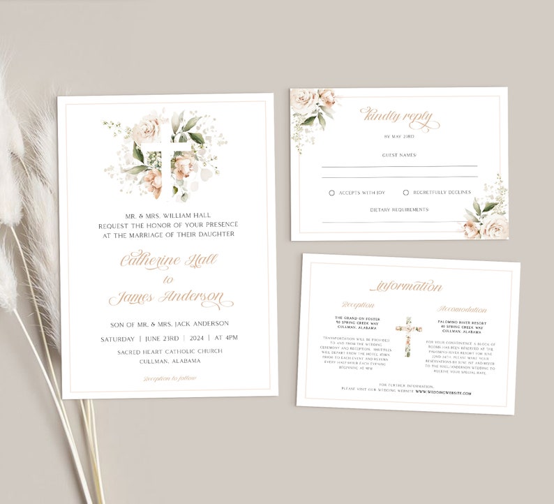 Christian Wedding Invitation Template Wedding Stationary Etsy