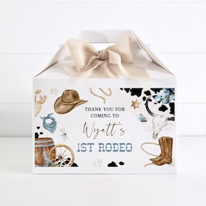My FIRST RODEO Birthday Gable Box Label Template, Cowboy Gift Box Party Favors First Birthday Decor, Wild West 1st Birthday Party Decor BD05
