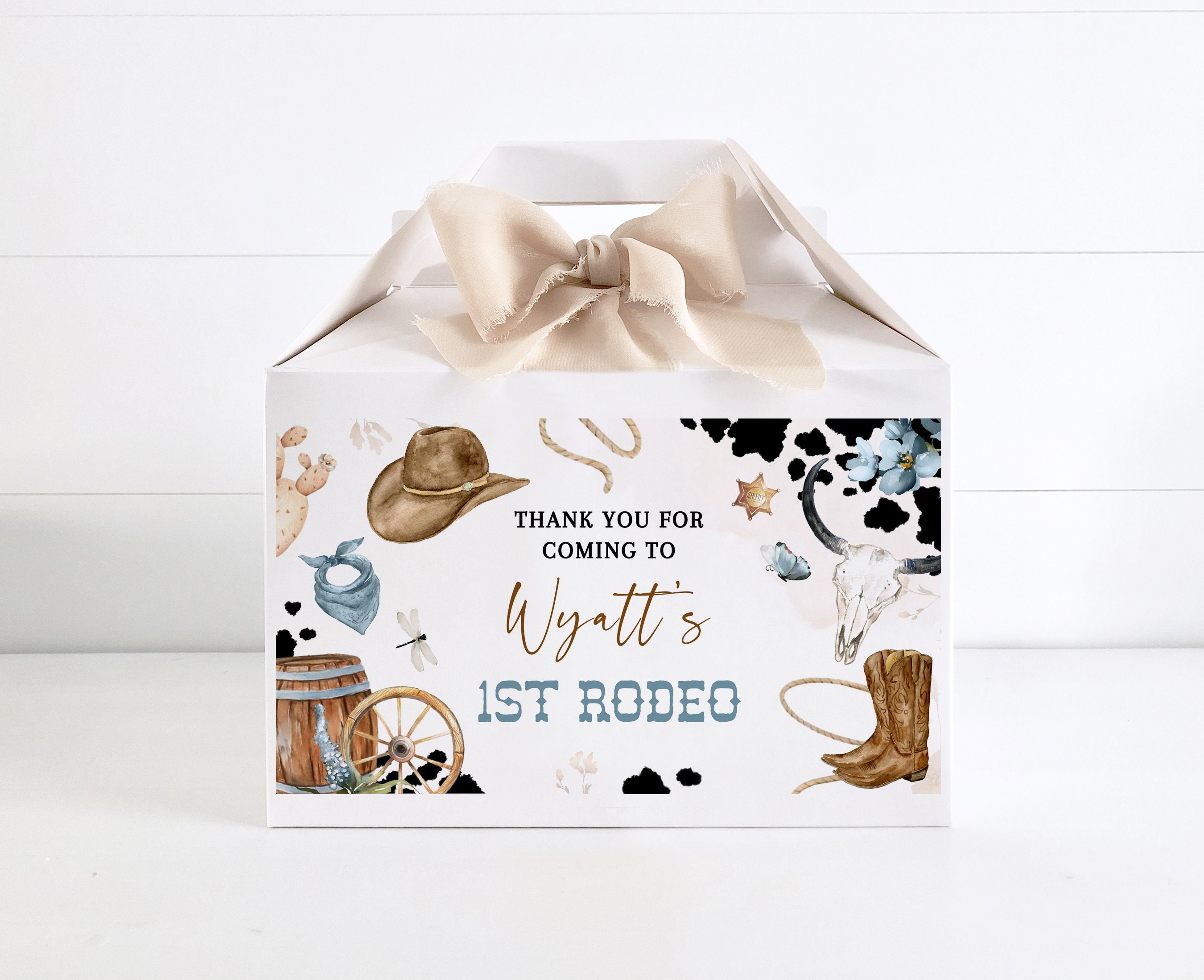 My FIRST RODEO Birthday Gable Box Label Template, Cowboy Gift Box Party ...