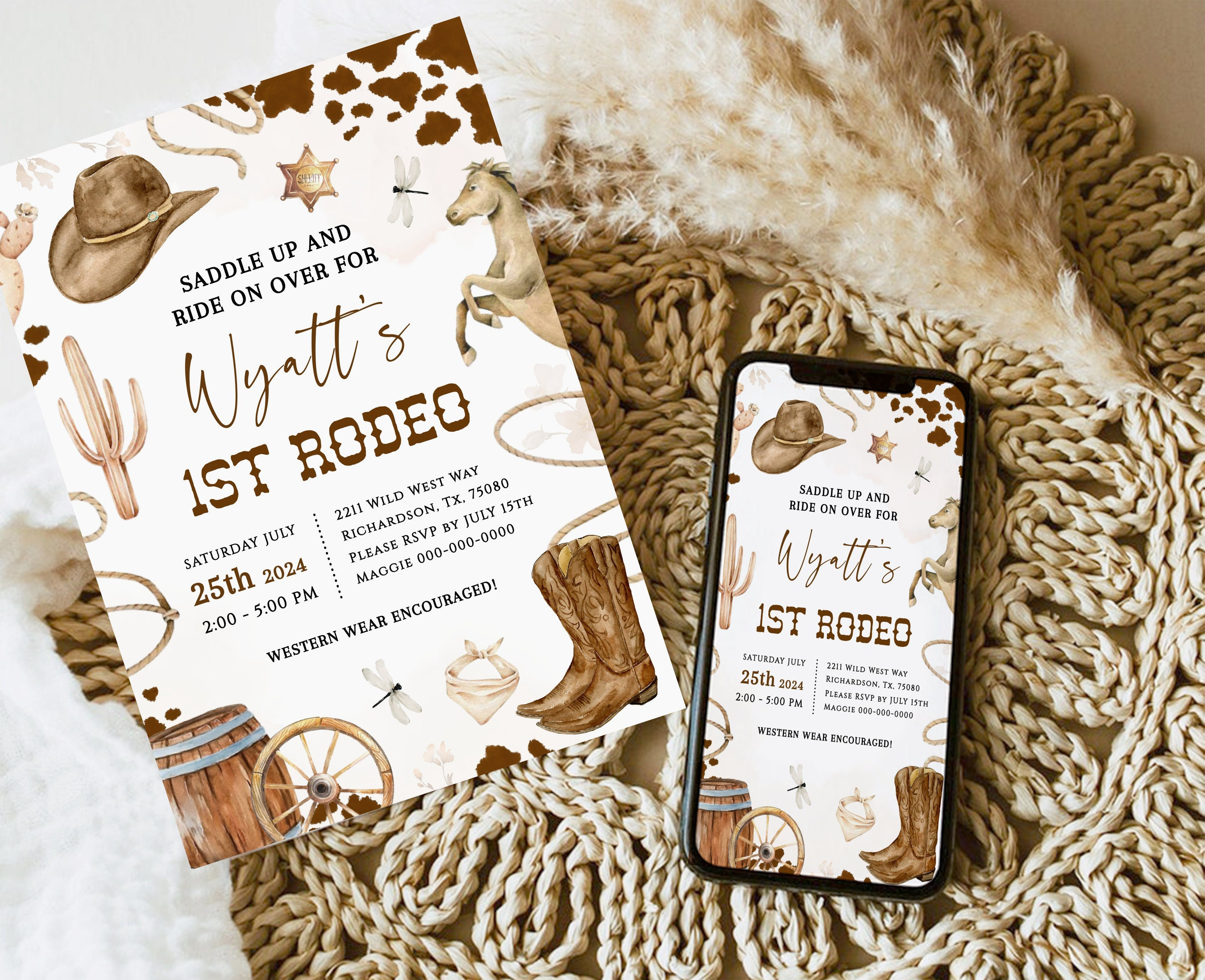 FIRST RODEO Invitation Template, Printable Wild West Birthday Invite, Boy Cowboy  Birthday Invitation, Editable My 1st Rodeo Invitation BD01 - Etsy, image size:2700x2197