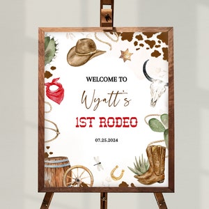 My FIRST RODEO Birthday Welcome Sign Template | Printable Wild West First Birthday Decor, Editable Country Western 1st Birthday Signs BD04