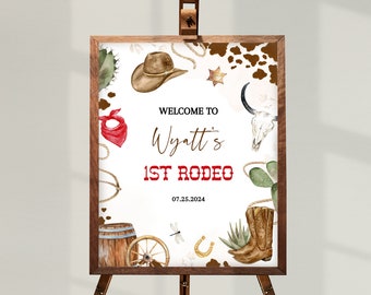 My FIRST RODEO Birthday Welcome Sign Template | Printable Wild West First Birthday Decor, Editable Country Western 1st Birthday Signs BD04
