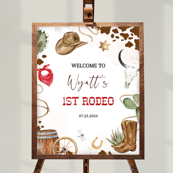 My FIRST RODEO Birthday Welcome Sign Template | Printable Wild West First Birthday Decor, Editable Country Western 1st Birthday Signs BD04