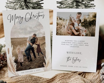 Photo CHRISTMAS CARD Template, Merry Christmas Cards Editable Template, Boho Christmas Holiday Cards, Digital Christmas Card Printable CC4