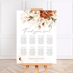 Terracotta Wedding Seating Chart - Rust Seating Chart Template - Burnt Orange Wedding Seating Chart - Welcome Sign - Corjl Instant Download
