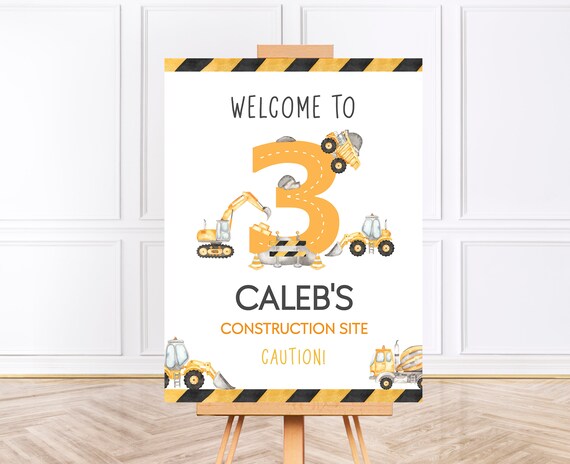 CONSTRUCTION Birthday Party Welcome Sign Template, Printable Construction Invitation 3rd Birthday Decor, Editable Third Birthday Signs BD21