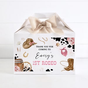 My FIRST RODEO Birthday Gable Box Label Template, Cowgirl Gift Box Party Favors First Birthday Decor, Wild West 1st Birthday Party DecorBD03