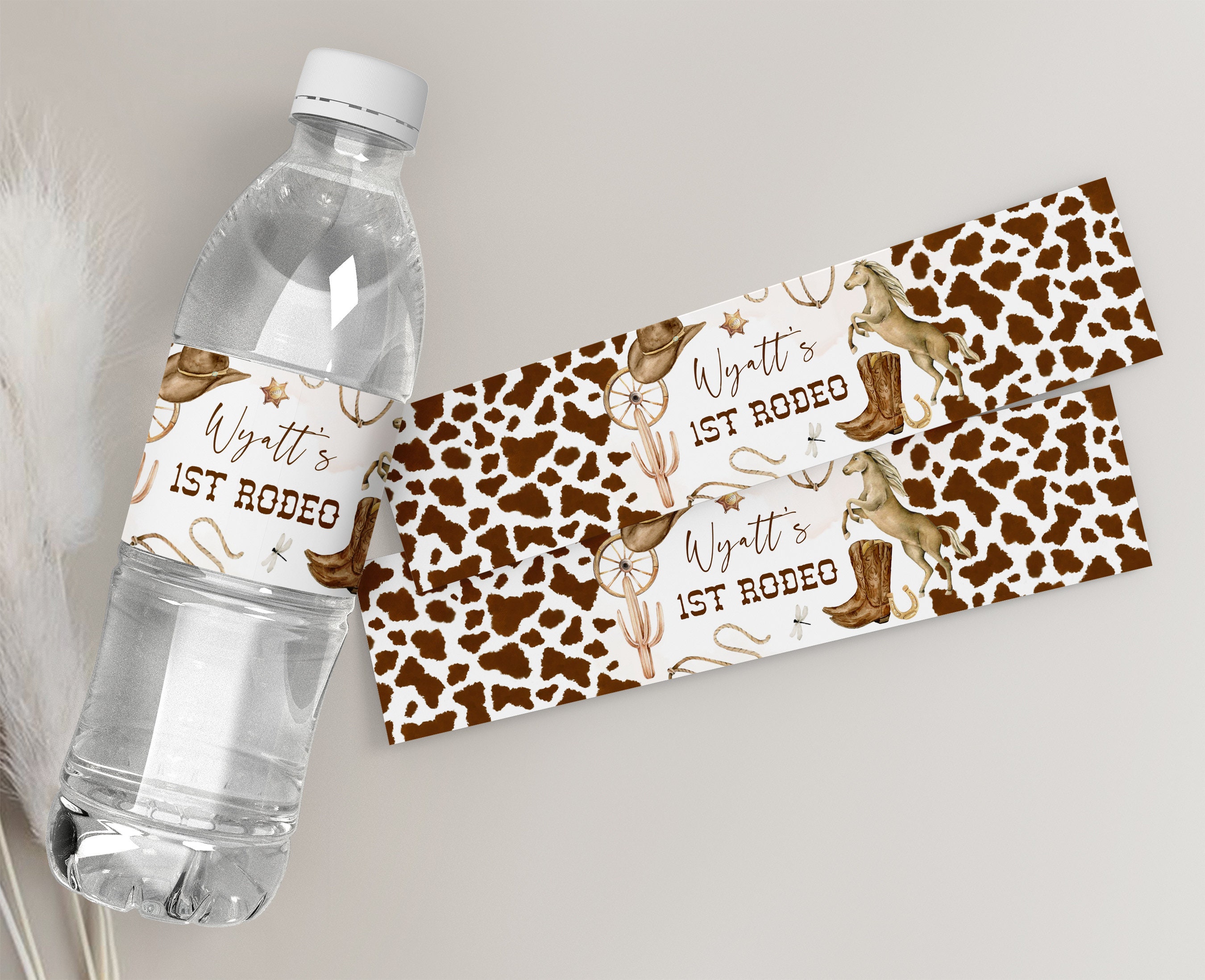 My FIRST RODEO Water Bottle Labels Template, Western Cowboy Custom ...
