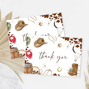 My FIRST RODEO Thank You Card Template, Boho Cowboy Birthday Printable Thank you card, Wild West Editable My 1st Rodeo Printable Card BD04