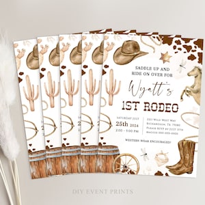 FIRST RODEO Invitation Template, Printable Wild West Birthday Invite, Boy Cowboy Birthday Invitation, Editable My 1st Rodeo Invitation BD01 image 3