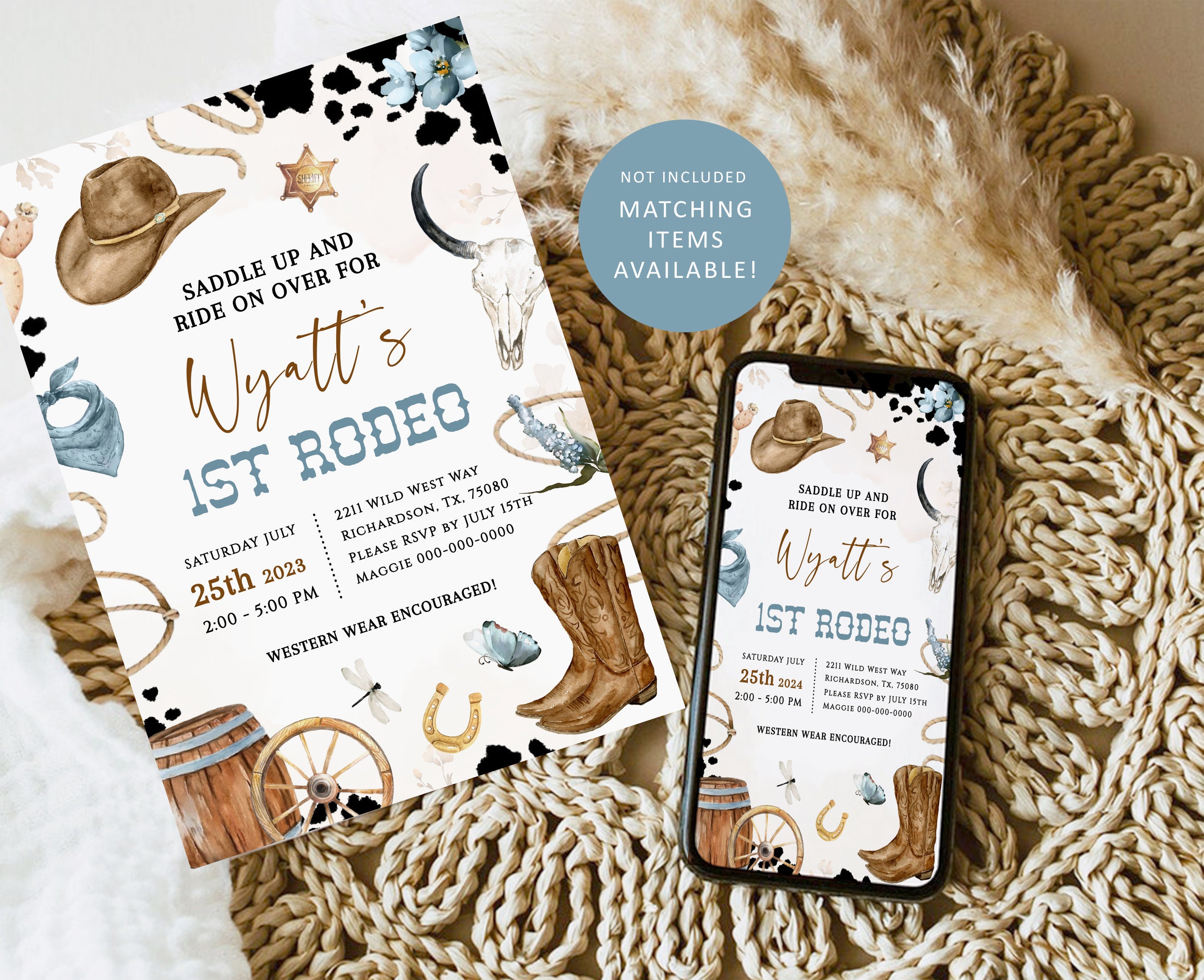 My FIRST RODEO Birthday Gable Box Label Template, Cowboy Gift Box Party ...