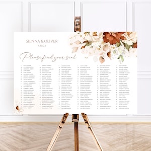 Terracotta Wedding Seating Plan - Rust Seating Chart Template - Burnt Orange Wedding Seating Chart - Welcome Sign - Corjl Instant Download