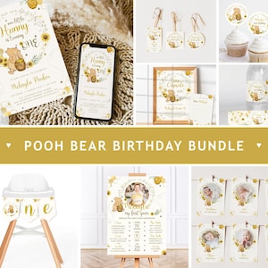 Classic WINNIE The POOH First Birthday Invitation Bundle, 1st Birthday Invitation Template, Birthday Invite, Winnie Pooh Birthday Decor BD30