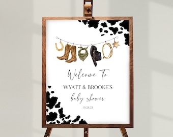 LITTLE COWBOY Baby Shower Welcome Sign | Printable Wild West Baby Shower Decor | Editable Country Western Sprinkle Baby Shower Signage BS21
