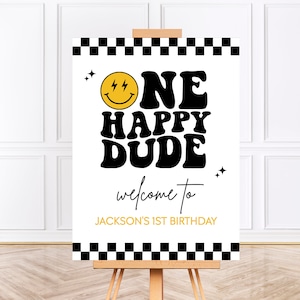 One Happy Dude Birthday Welcome Sign Template, Printable One Happy Dude First Birthday Decor, Editable Smiley Face 1st Birthday Signs BD40
