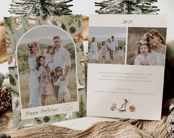 Photo CHRISTMAS CARD Template, Merry Christmas Cards Editable Template, Boho Christmas Holiday Cards, Digital Christmas Card Printable CC3