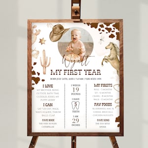 My FIRST RODEO First Birthday Milestone Board Editable Template, Cowboy 1st Birthday Babys First Year Milestone Poster Birthday Decor BD01