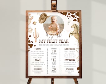 My FIRST RODEO First Birthday Milestone Board Editable Template, Cowboy 1st Birthday Babys First Year Milestone Poster Birthday Decor BD01