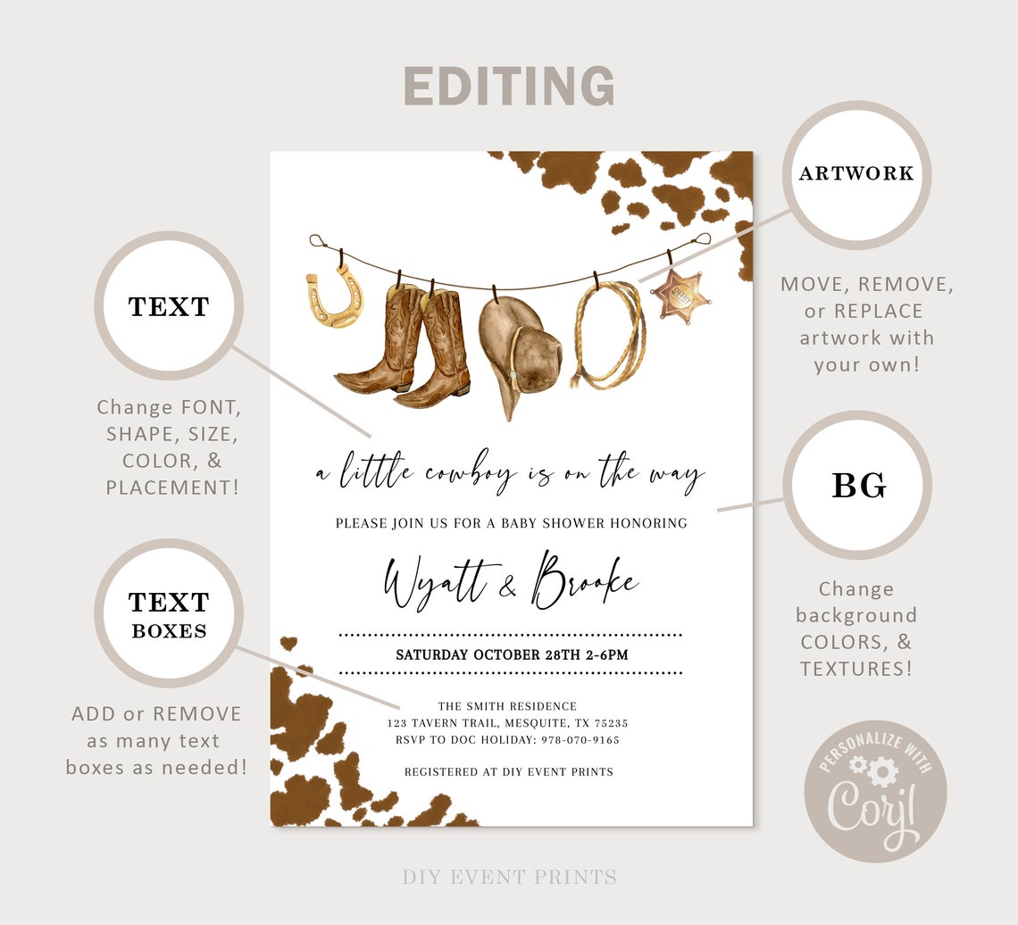 LITTLE COWBOY baby Shower Cupcake Toppers Editable Wild West - Etsy