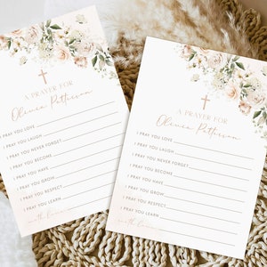 Baptism Invitation Girl PRAYER CARDS, First Communion Prayer Request Cards, Floral Girl Christening, Wishes for Baby Baptism Decorations BT3