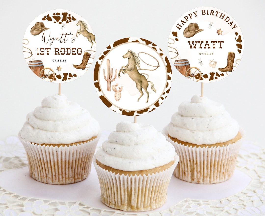 My FIRST RODEO Cupcake Topper Template, Western Editable First Birthday