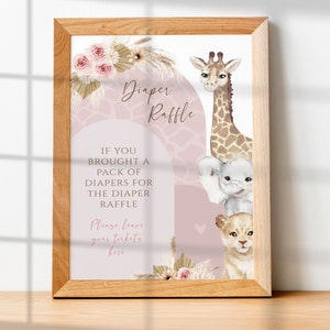 Boho Girl Safari Diaper Raffle Sign, Diaper Raffle Ticket Sign, Safari Baby Shower Games, Baby Shower Signage, Printable Signs BS10
