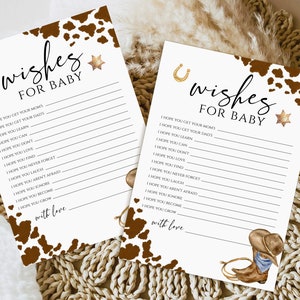 Wishes For Baby Card Template, Little Cowboy Printable Wild West Baby Shower Games,Country Western Sprinkle Invite,Boy Baby Shower Game BS02