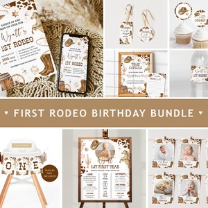 FIRST RODEO First Birthday Invitation Bundle, Cowboy 1st Birthday Invitation Template, Cowboy Birthday Invite, 1st Rodeo Birthday Decor BD01