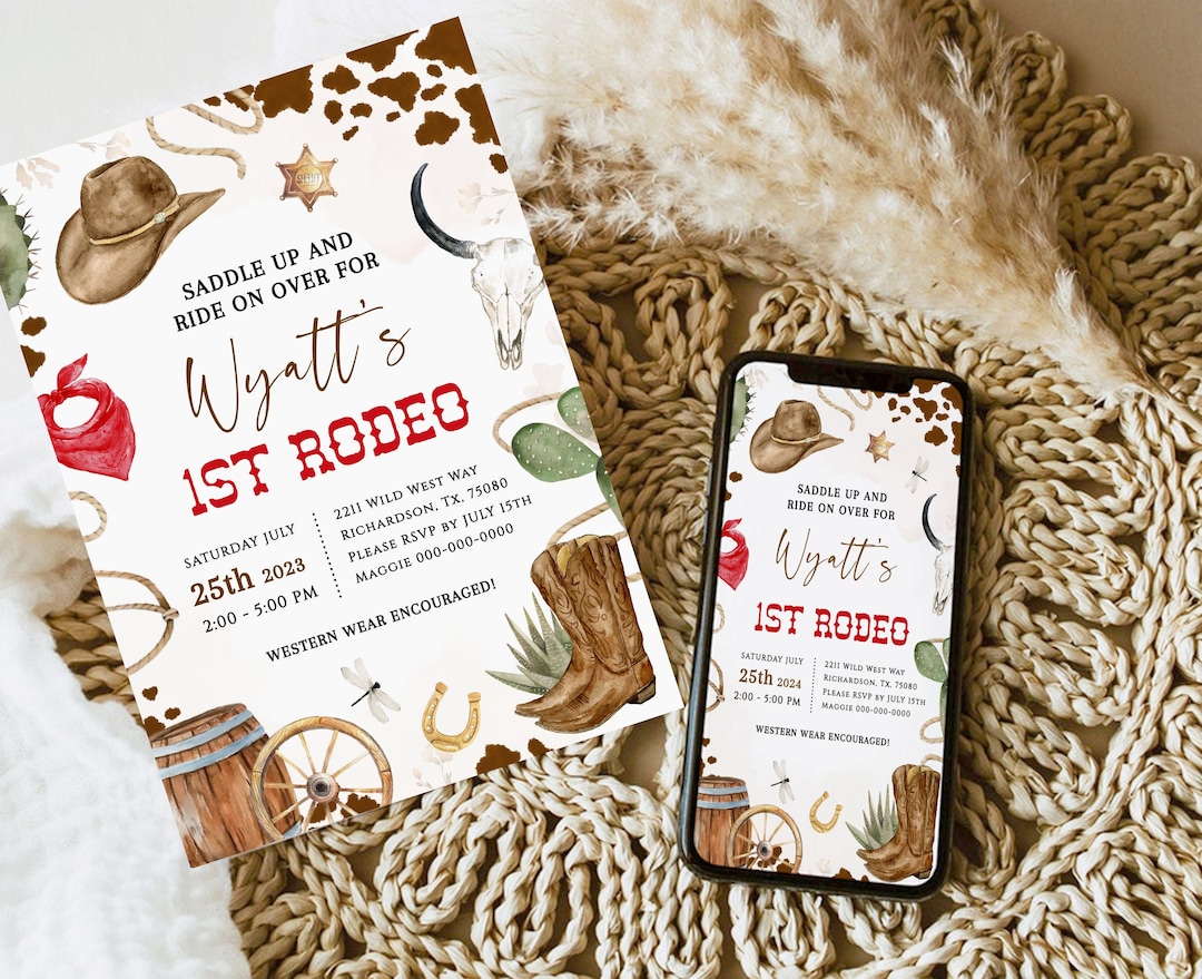 FIRST RODEO Invitation Template | Printable Wild West Birthday Invite ...