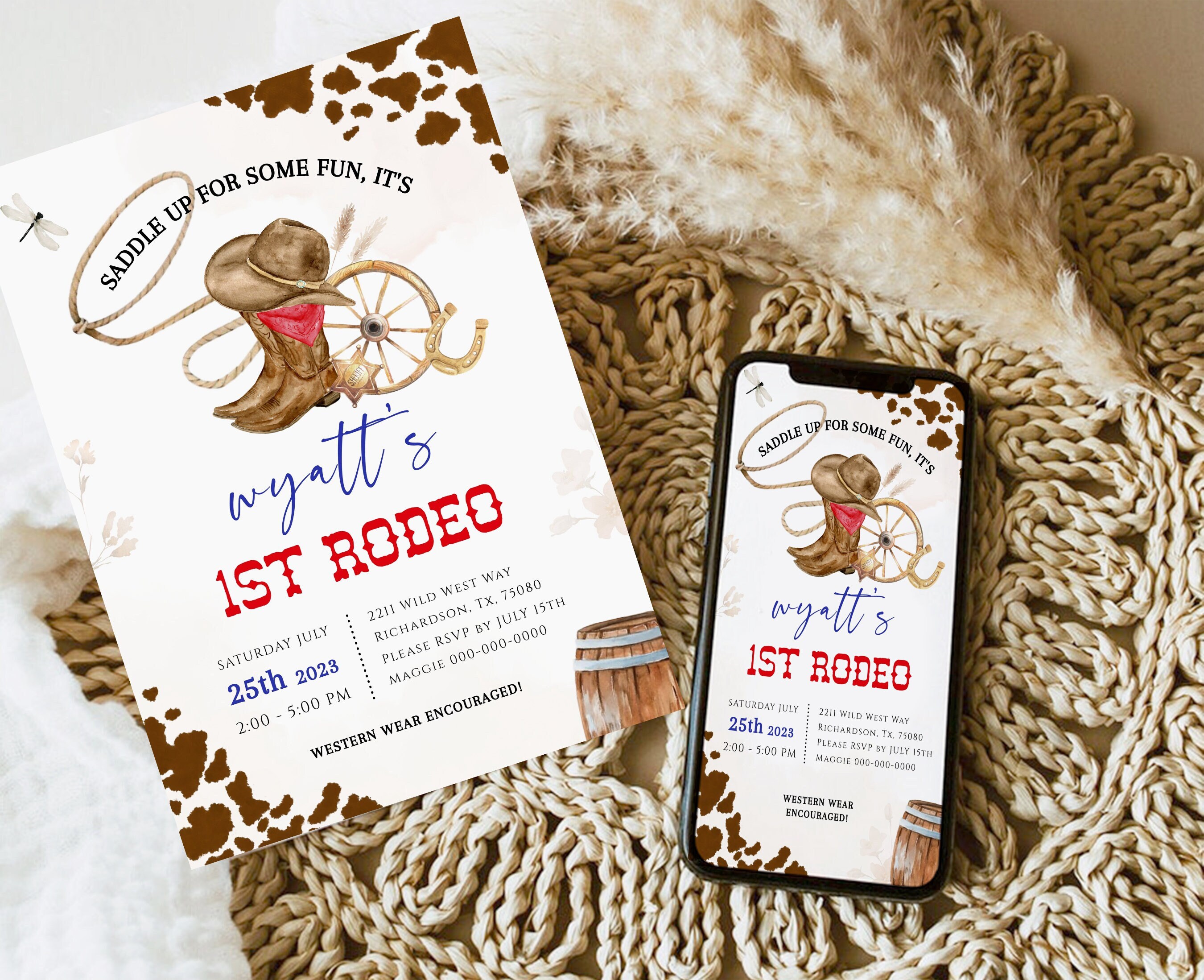 FIRST RODEO Invitation Template | Printable Wild West Birthday Invite, Boy Cowboy  Birthday Invitation, Editable My 1st Rodeo Invitation BD02 - Etsy, image size:2700x2197