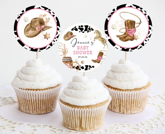 60 Pieces Cowgirl Hat And Boot Cupcake Toppers - Western Theme Party Favors Supplies Cowgirl