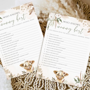 Who Knows Mommy Best Baby Shower Game, Boho Highland Cow Baby Shower Signage, Printable Holy Cow Baby Shower Games, Baby Shower Signs BS62