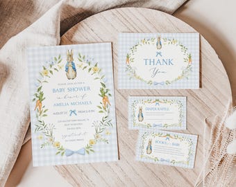 PETER RABBIT Baby Shower Invitation Template, Beatrix Potter Baby Shower Bundle, Peter Rabbit Blue Baby Shower Invite, Baby Boy Shower BS113