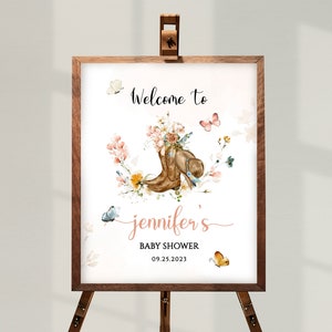 COWGIRL Baby Shower Welcome Sign, Printable Wild West Baby Shower Decor, Boho Editable Country Western Sprinkle Baby Shower Signage BS05