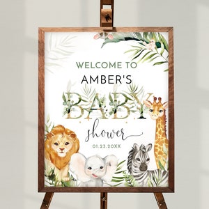 SAFARI Baby Shower Welcome Sign, Editable JUNGLE Baby Shower Decor, Boy Baby Shower Signage, Greenery Baby Shower, Safari Party Decorations