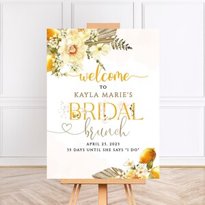 Lemon Bridal Shower Welcome Sign - Boho Bridal Shower Sign - Yellow Floral Boho Bridal Brunch Welcome Sign - Corjl Instant Download