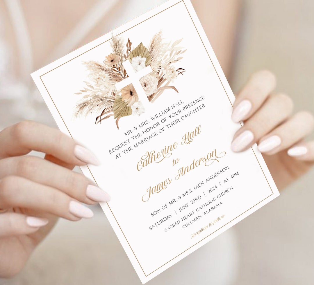 christian-wedding-invitation-template-boho-wedding-invitation-suite-catholic-wedding-formal-invitation-pampas-grass-wedding-invite-suite-etsy