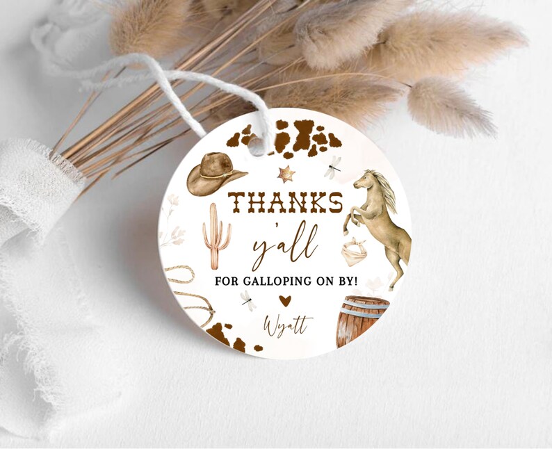 LITTLE COWBOY Baby Shower Favor Tags, My First Rodeo Birthday Thank You Tags, Western Baby Shower Gift Tags, Birthday Gift Tag Template BD01 image 2