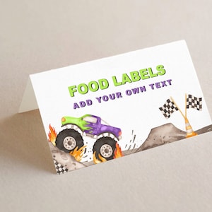 MONSTER TRUCK Buffet Card Template, Printable Monster Jam Food Tent Cards, Race Car Birthday Food Labels, Monster Truck Birthday BD18
