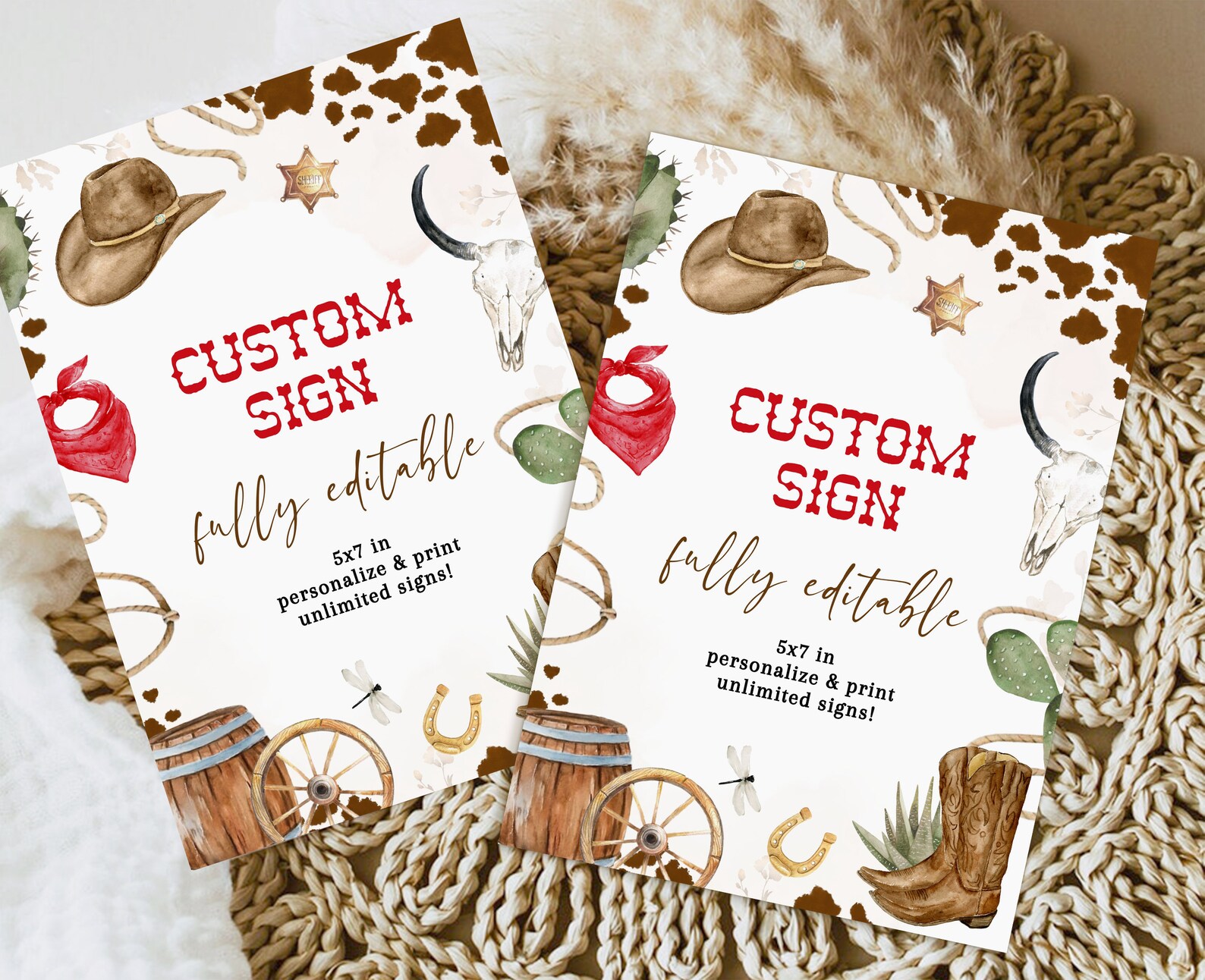 My FIRST RODEO Custom Signs Template Set, Editable Cowboy Birthday ...