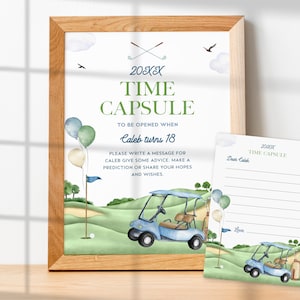 Hole In One TIME CAPSULE First Birthday Sign & Card, Editable Golf Birthday Decorations, 1st Birthday Personalized Signs Birthday Decor BD41